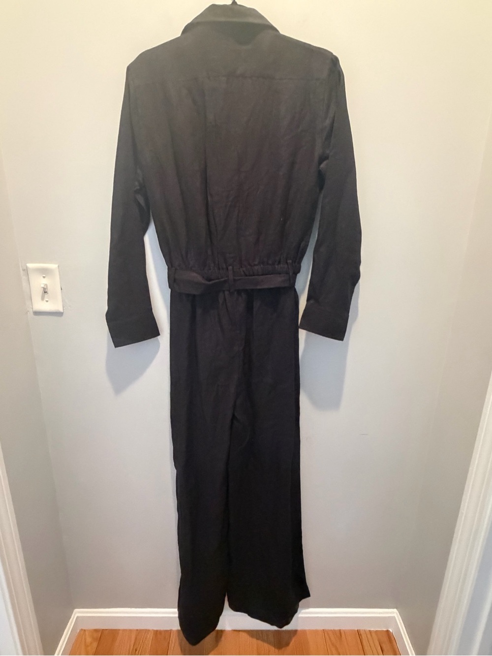 Boston Proper Black Wide-Leg Utility Linen Jumpsuit with Self-Tie Belt - Picture 6 of 8